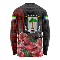 Equatorial Guinea Elephant Long Sleeve Shirt with Hibiscus Flowers and Tribal Patterns