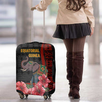 Equatorial Guinea Elephant Luggage Cover with Hibiscus Flowers and Tribal Patterns