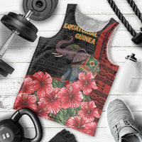 Equatorial Guinea Elephant Men Tank Top with Hibiscus Flowers and Tribal Patterns
