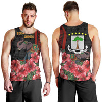 Equatorial Guinea Elephant Men Tank Top with Hibiscus Flowers and Tribal Patterns