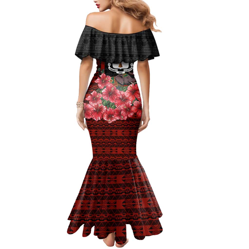 Equatorial Guinea Elephant Mermaid Dress with Hibiscus Flowers and Tribal Patterns