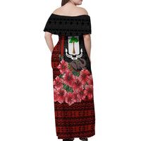 Equatorial Guinea Elephant Off Shoulder Maxi Dress with Hibiscus Flowers and Tribal Patterns