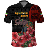 Equatorial Guinea Elephant Polo Shirt with Hibiscus Flowers and Tribal Patterns
