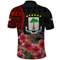 Equatorial Guinea Elephant Polo Shirt with Hibiscus Flowers and Tribal Patterns