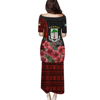 Equatorial Guinea Elephant Puletasi with Hibiscus Flowers and Tribal Patterns