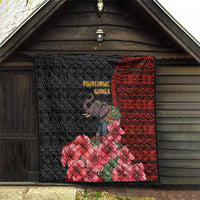 Equatorial Guinea Elephant Quilt with Hibiscus Flowers and Tribal Patterns