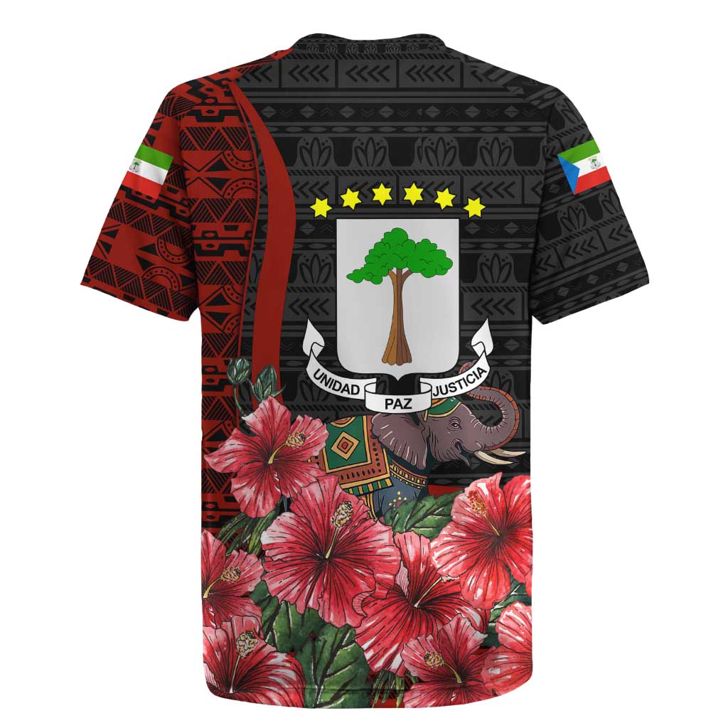 Equatorial Guinea Elephant Rugby Jersey with Hibiscus Flowers and Tribal Patterns