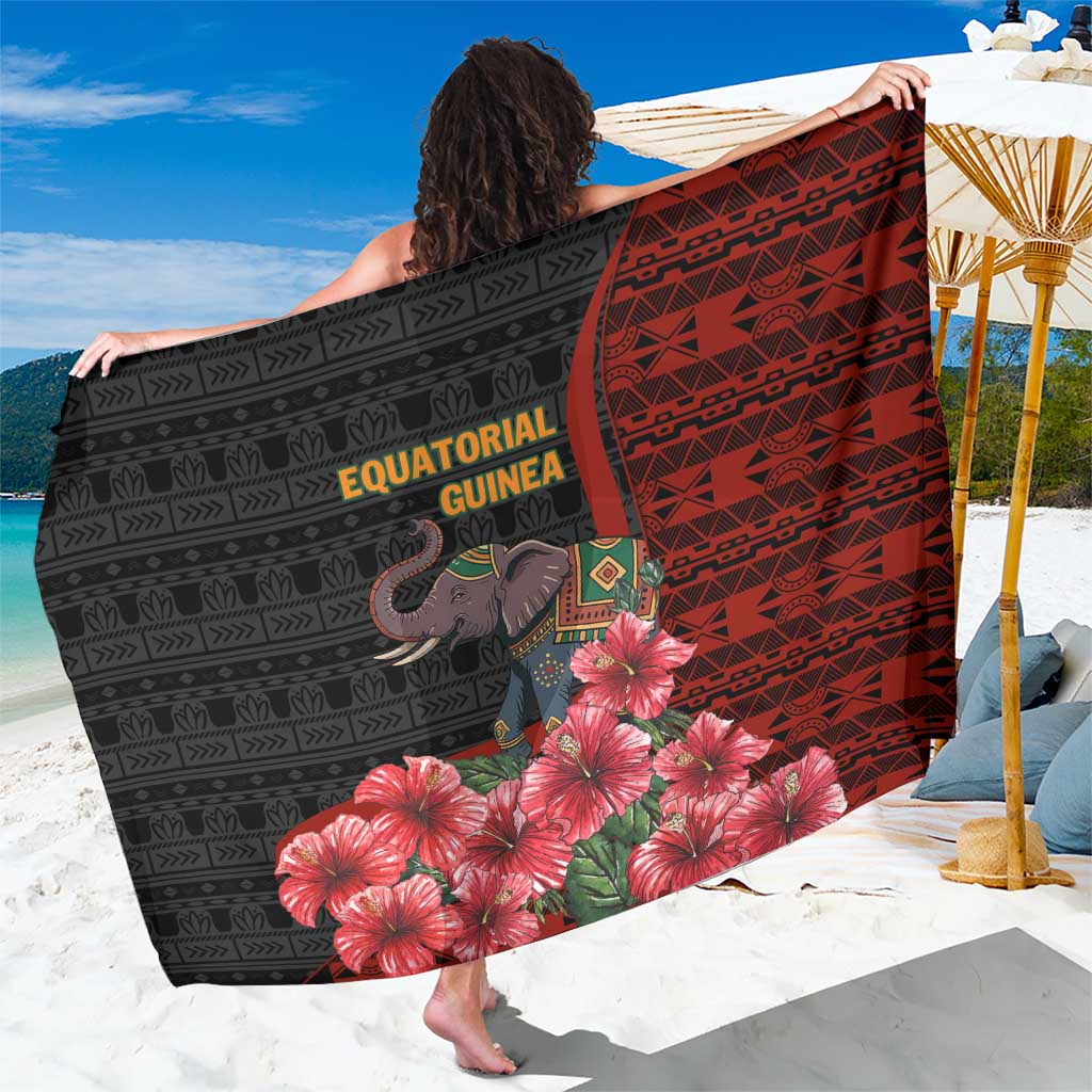 Equatorial Guinea Elephant Sarong with Hibiscus Flowers and Tribal Patterns