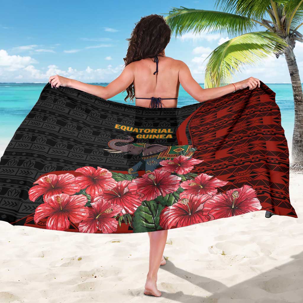 Equatorial Guinea Elephant Sarong with Hibiscus Flowers and Tribal Patterns