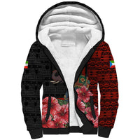 Equatorial Guinea Elephant Sherpa Hoodie with Hibiscus Flowers and Tribal Patterns