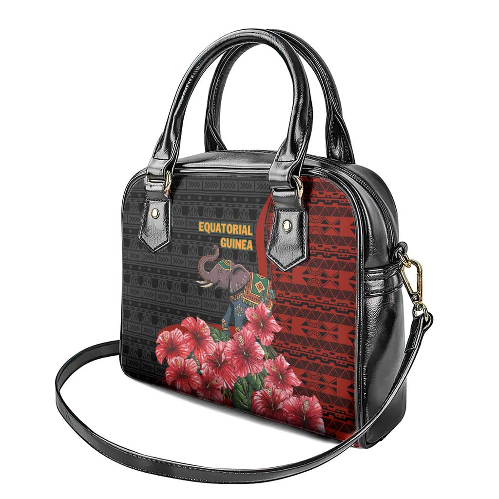 Equatorial Guinea Elephant Shoulder Handbag with Hibiscus Flowers and Tribal Patterns