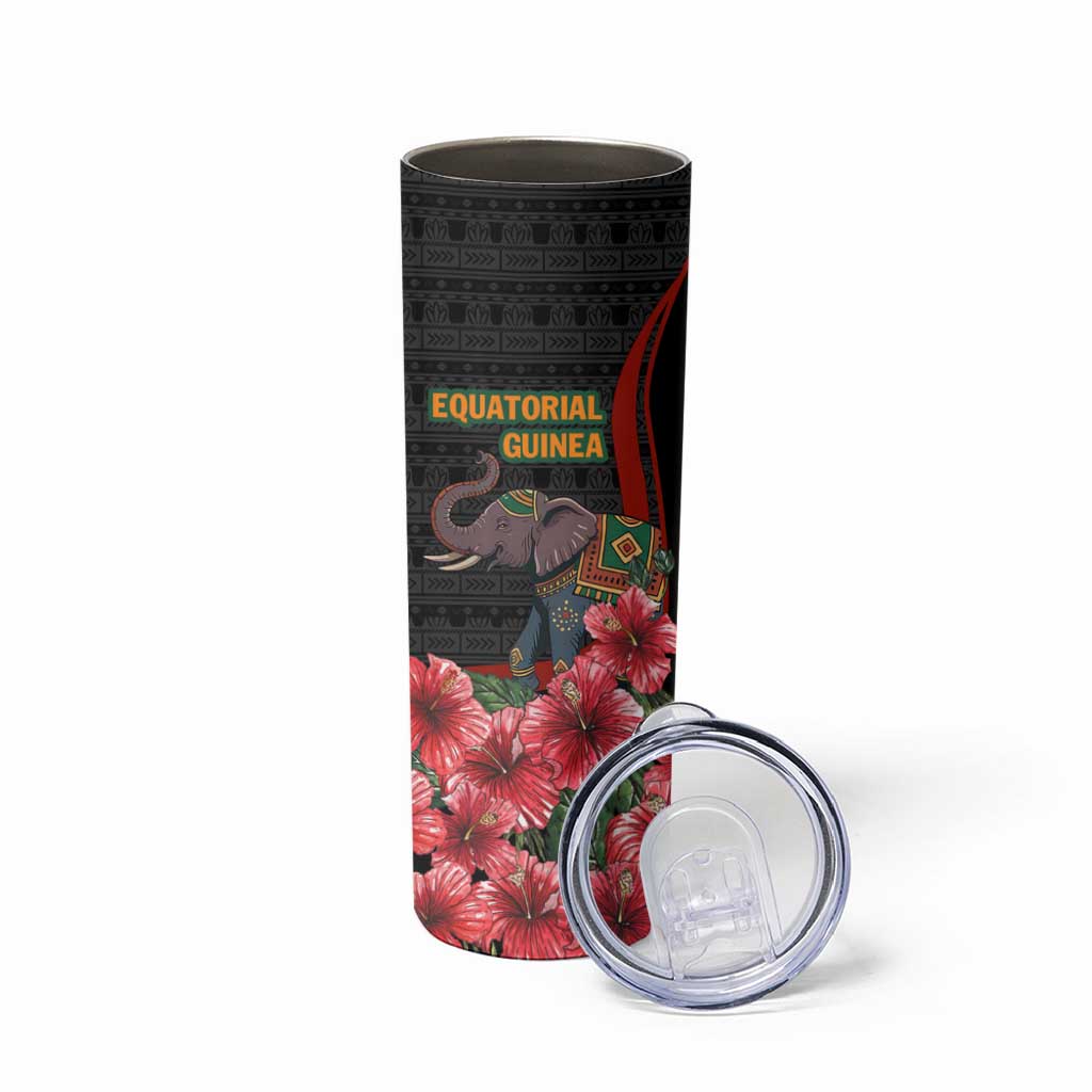 Equatorial Guinea Elephant Skinny Tumbler with Hibiscus Flowers and Tribal Patterns