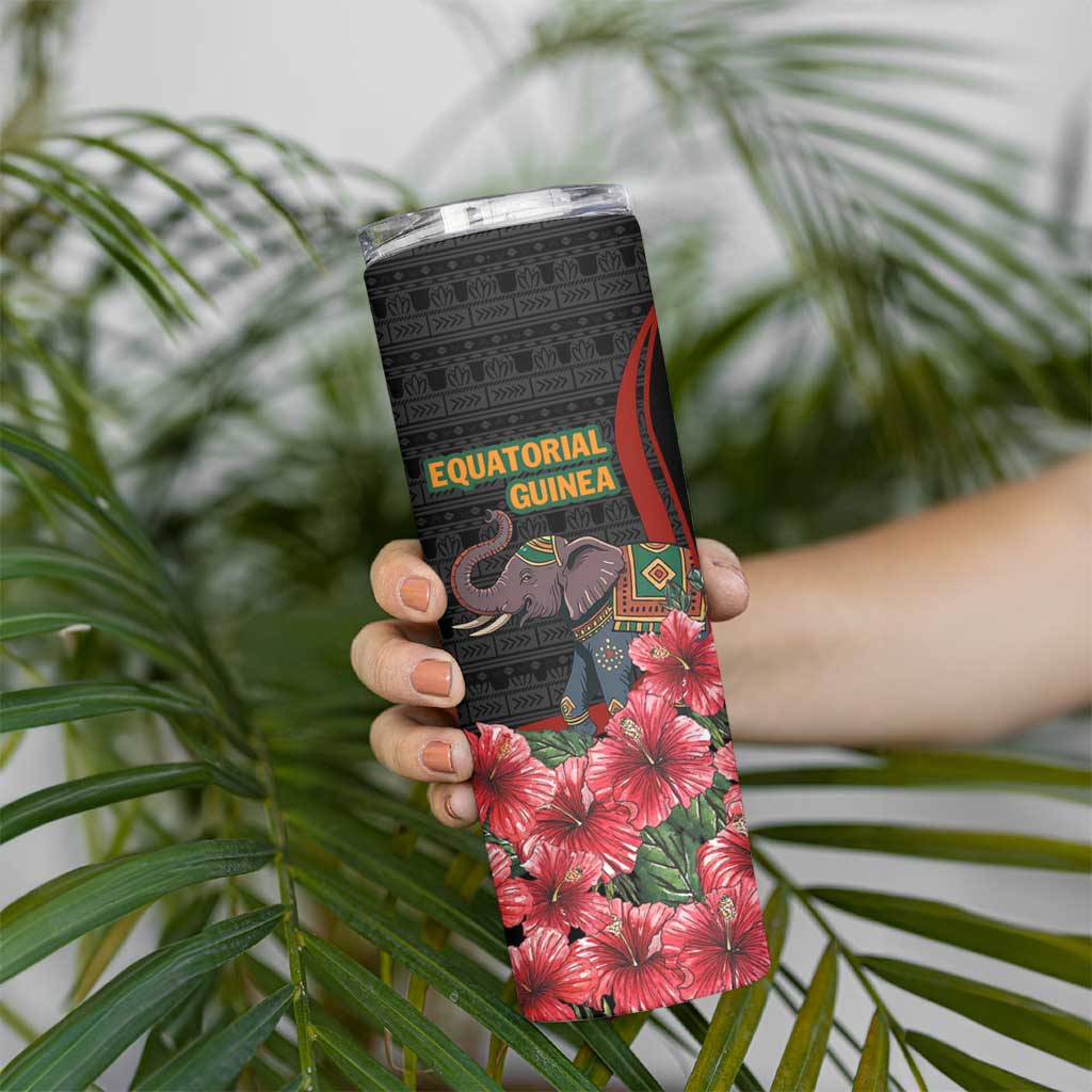 Equatorial Guinea Elephant Skinny Tumbler with Hibiscus Flowers and Tribal Patterns