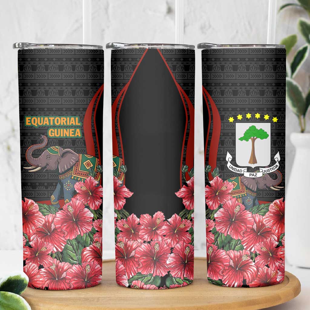 Equatorial Guinea Elephant Skinny Tumbler with Hibiscus Flowers and Tribal Patterns
