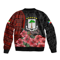 Equatorial Guinea Elephant Sleeve Zip Bomber Jacket with Hibiscus Flowers and Tribal Patterns