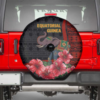 Equatorial Guinea Elephant Spare Tire Cover with Hibiscus Flowers and Tribal Patterns