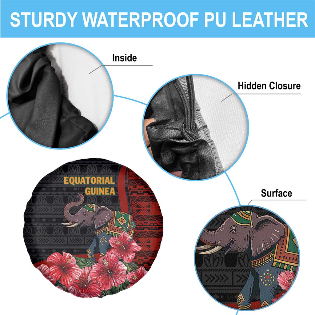 Equatorial Guinea Elephant Spare Tire Cover with Hibiscus Flowers and Tribal Patterns