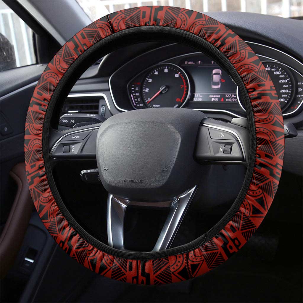 Equatorial Guinea Elephant Steering Wheel Cover with Hibiscus Flowers and Tribal Patterns