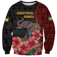 Equatorial Guinea Elephant Sweatshirt with Hibiscus Flowers and Tribal Patterns