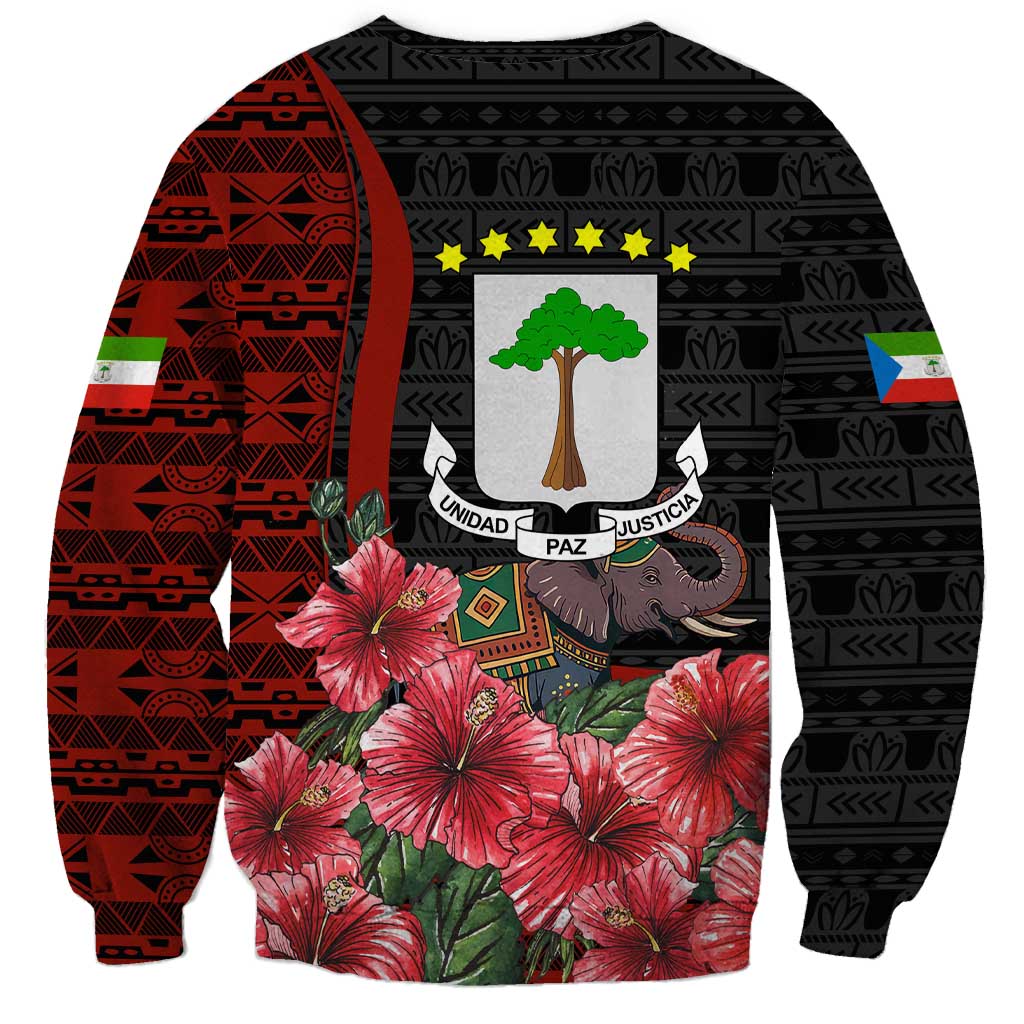 Equatorial Guinea Elephant Sweatshirt with Hibiscus Flowers and Tribal Patterns
