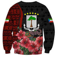 Equatorial Guinea Elephant Sweatshirt with Hibiscus Flowers and Tribal Patterns