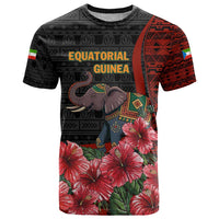 Equatorial Guinea Elephant T Shirt with Hibiscus Flowers and Tribal Patterns