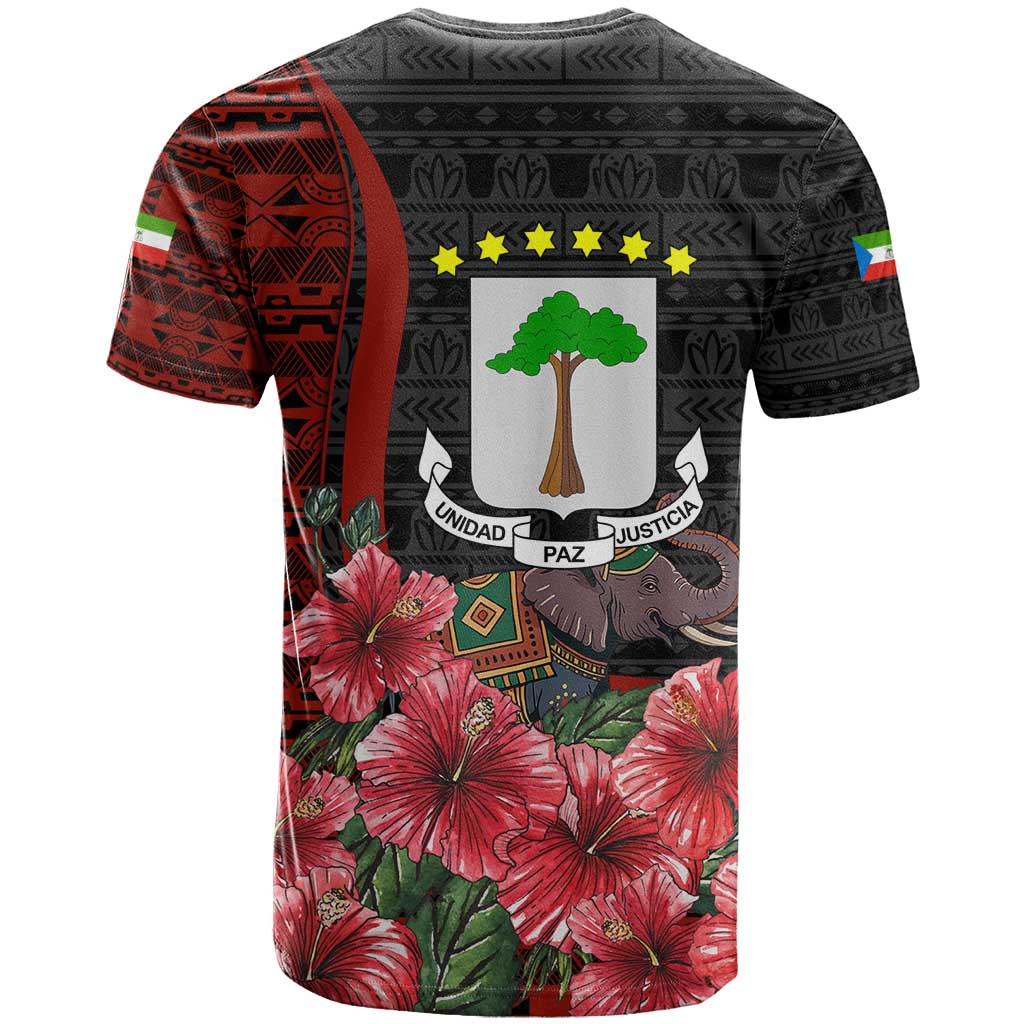 Equatorial Guinea Elephant T Shirt with Hibiscus Flowers and Tribal Patterns