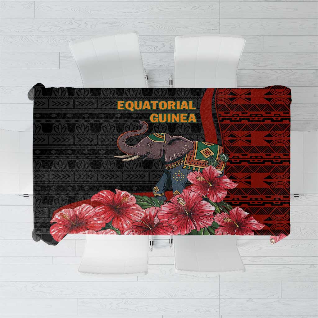 Equatorial Guinea Elephant Tablecloth with Hibiscus Flowers and Tribal Patterns