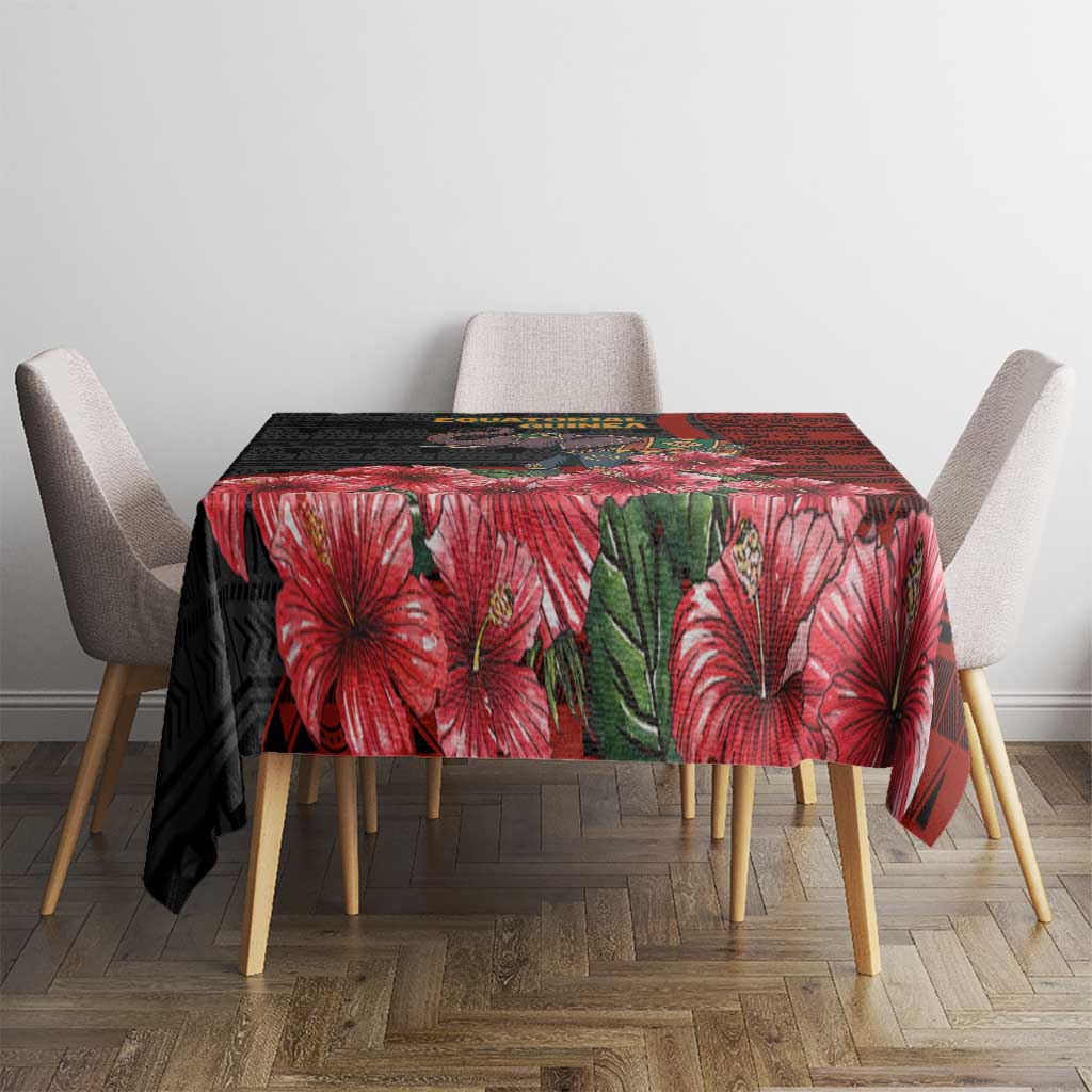 Equatorial Guinea Elephant Tablecloth with Hibiscus Flowers and Tribal Patterns