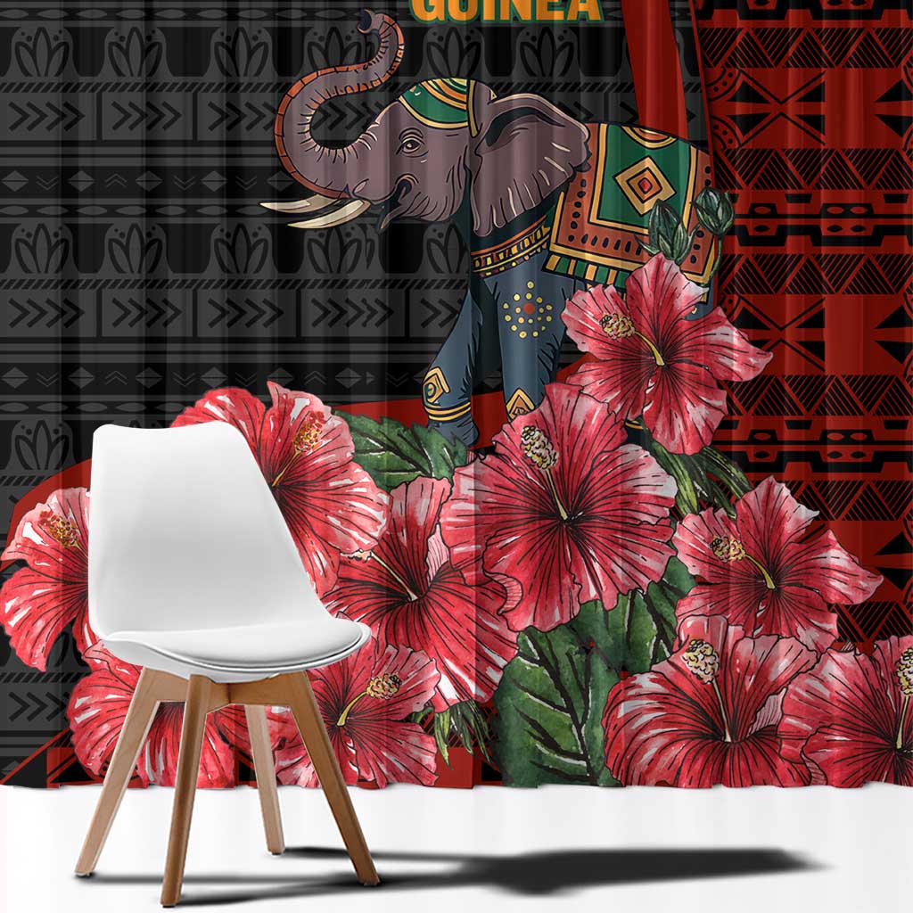 Equatorial Guinea Elephant Window Curtain with Hibiscus Flowers and Tribal Patterns