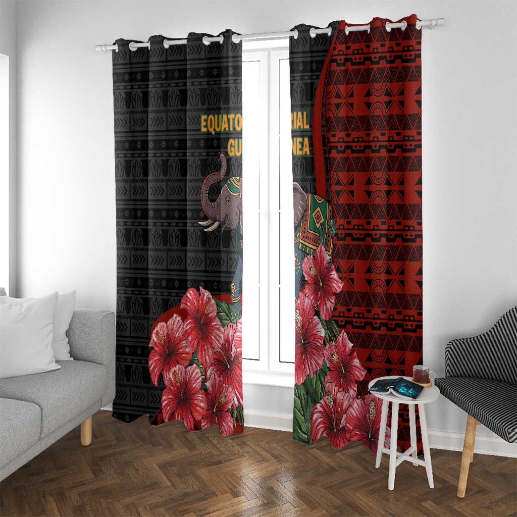 Equatorial Guinea Elephant Window Curtain with Hibiscus Flowers and Tribal Patterns