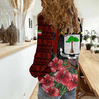 Equatorial Guinea Elephant Women Casual Shirt with Hibiscus Flowers and Tribal Patterns