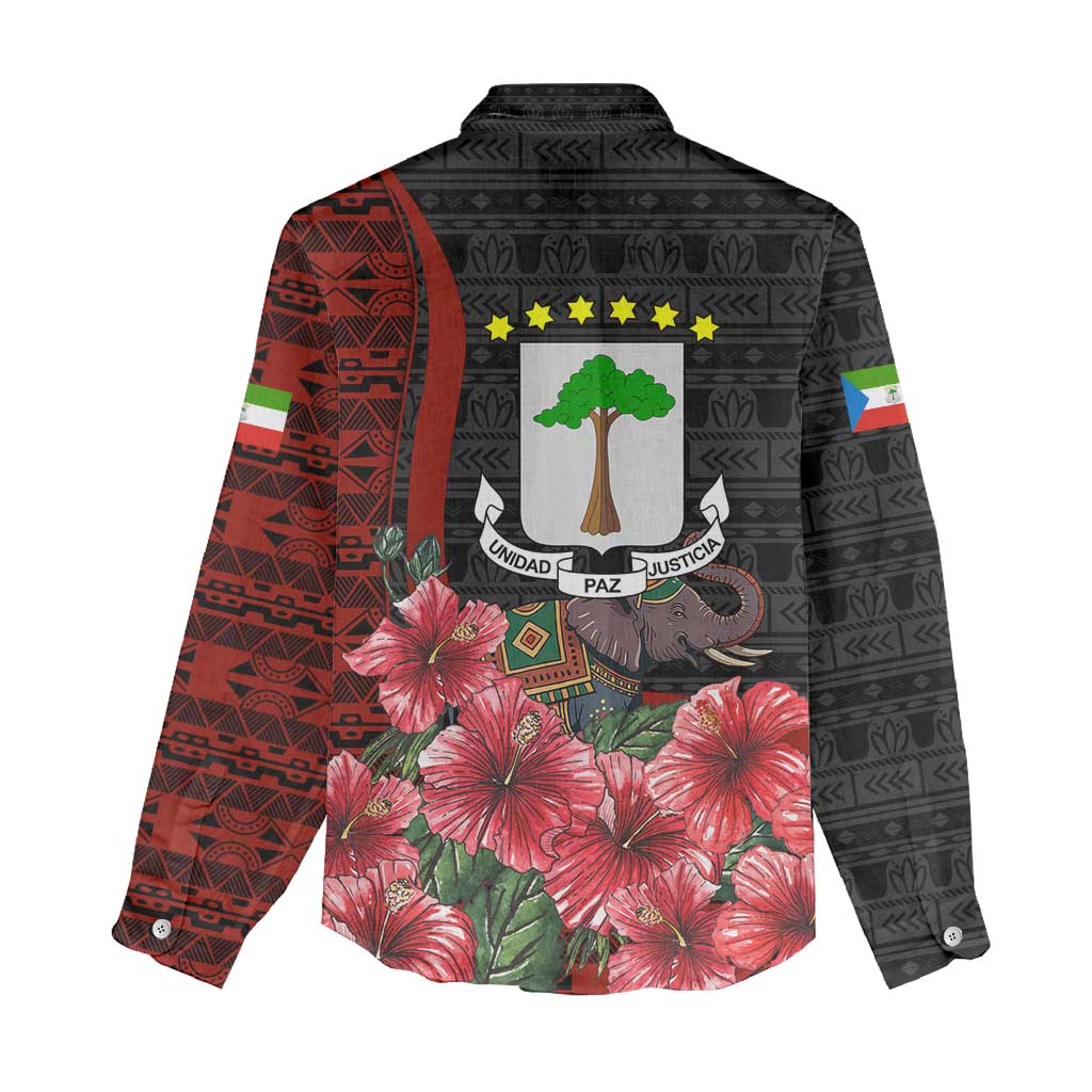 Equatorial Guinea Elephant Women Casual Shirt with Hibiscus Flowers and Tribal Patterns