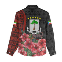Equatorial Guinea Elephant Women Casual Shirt with Hibiscus Flowers and Tribal Patterns