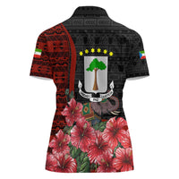 Equatorial Guinea Elephant Women Polo Shirt with Hibiscus Flowers and Tribal Patterns