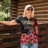 Equatorial Guinea Elephant Women Polo Shirt with Hibiscus Flowers and Tribal Patterns