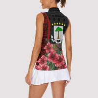 Equatorial Guinea Elephant Women Sleeveless Polo Shirt with Hibiscus Flowers and Tribal Patterns