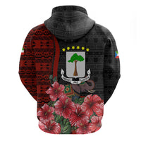 Equatorial Guinea Elephant Zip Hoodie with Hibiscus Flowers and Tribal Patterns