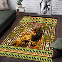 Equatorial Guinea Area Rug with Lion Print and Traditional African Kente Patterns