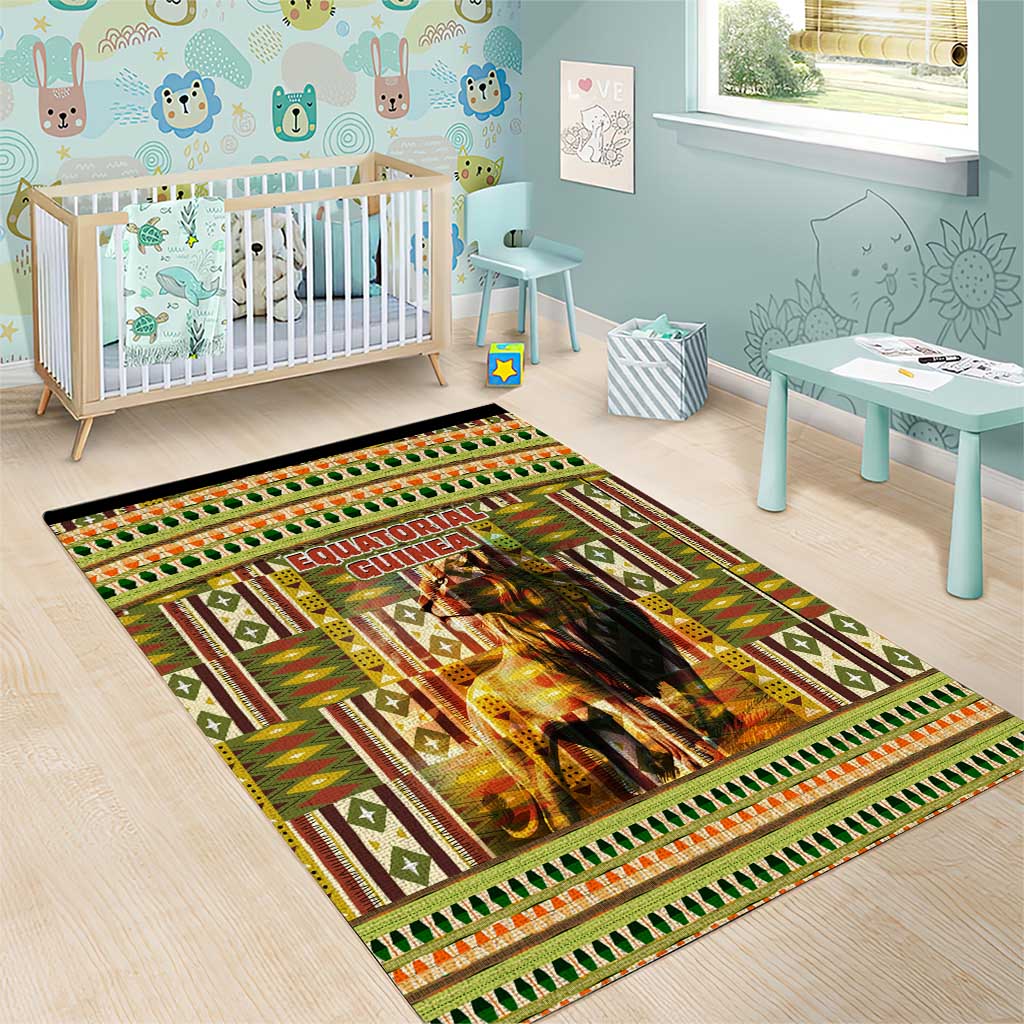 Equatorial Guinea Area Rug with Lion Print and Traditional African Kente Patterns