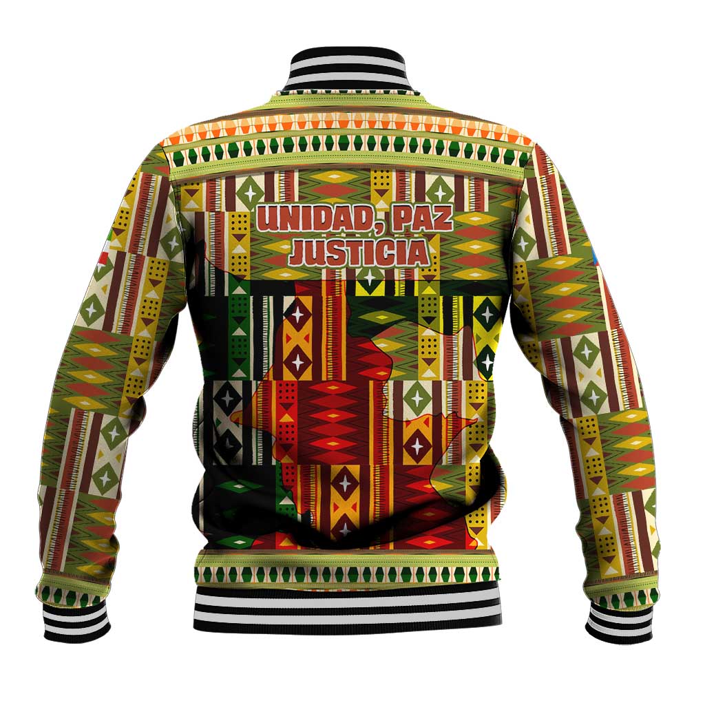 Equatorial Guinea Baseball Jacket with Lion Print and Traditional African Kente Patterns