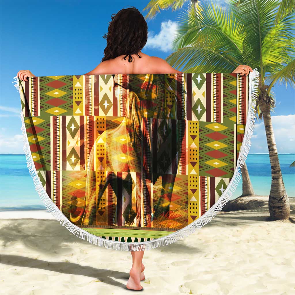 Equatorial Guinea Beach Blanket with Lion Print and Traditional African Kente Patterns