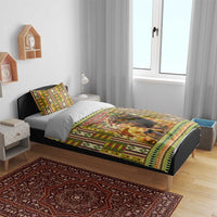 Equatorial Guinea Bedding Set with Lion Print and Traditional African Kente Patterns