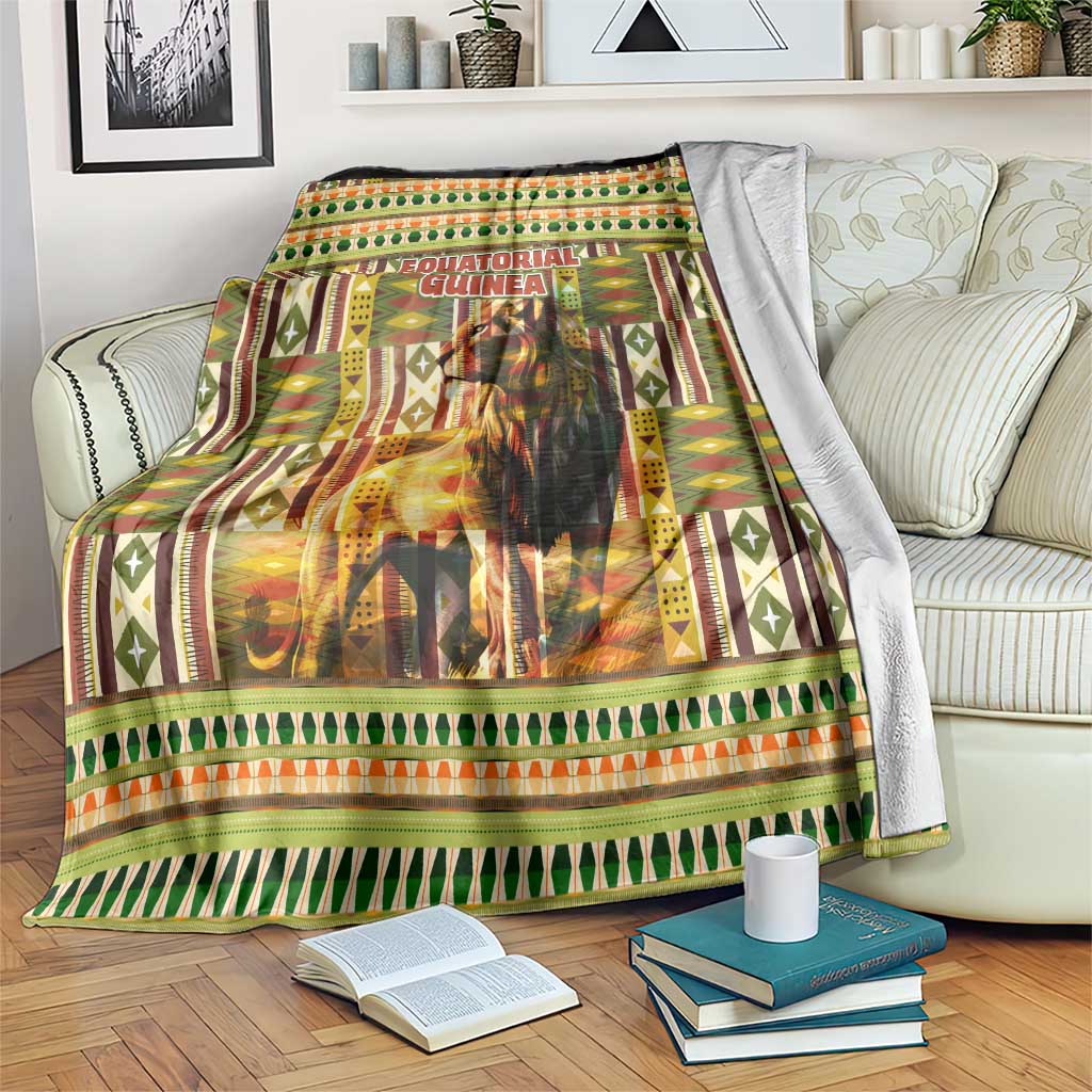 Equatorial Guinea Blanket with Lion Print and Traditional African Kente Patterns