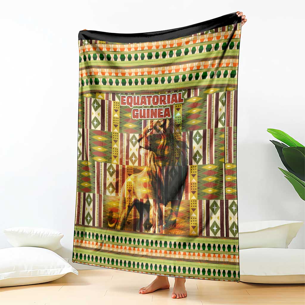 Equatorial Guinea Blanket with Lion Print and Traditional African Kente Patterns
