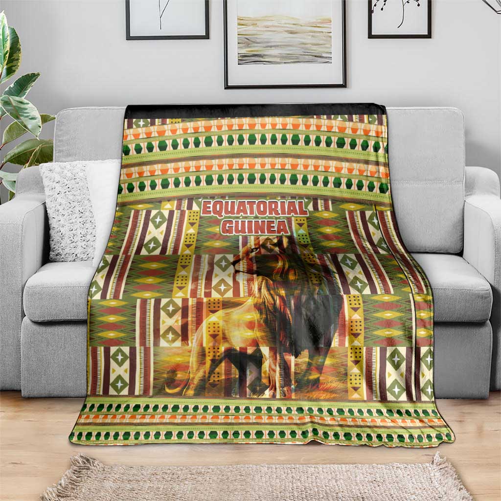 Equatorial Guinea Blanket with Lion Print and Traditional African Kente Patterns