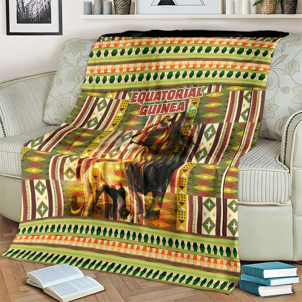 Equatorial Guinea Blanket with Lion Print and Traditional African Kente Patterns