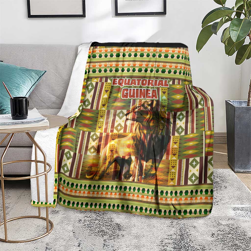 Equatorial Guinea Blanket with Lion Print and Traditional African Kente Patterns