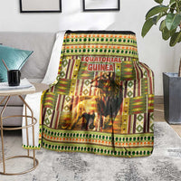 Equatorial Guinea Blanket with Lion Print and Traditional African Kente Patterns