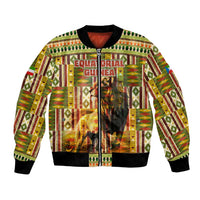 Equatorial Guinea Bomber Jacket with Lion Print and Traditional African Kente Patterns